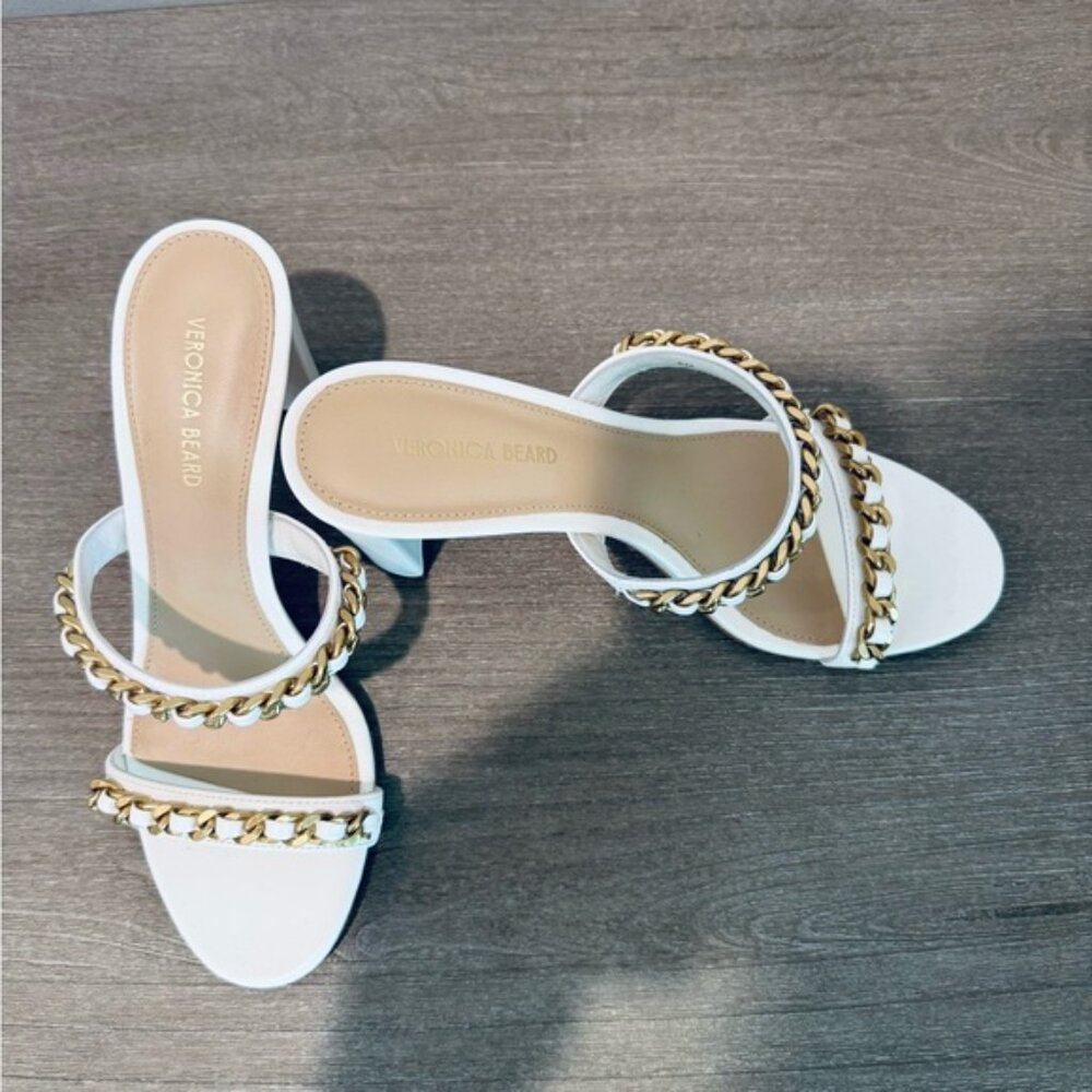 Veronica Beard Gretchen Sandals White Gold Chain Block Heel – Size 6 (New)